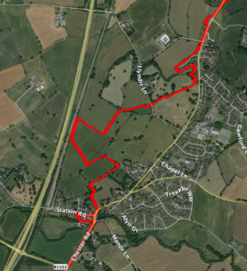 Map showing boundary changes between Rossett ward and the adjacent new ward of Llay/Burton